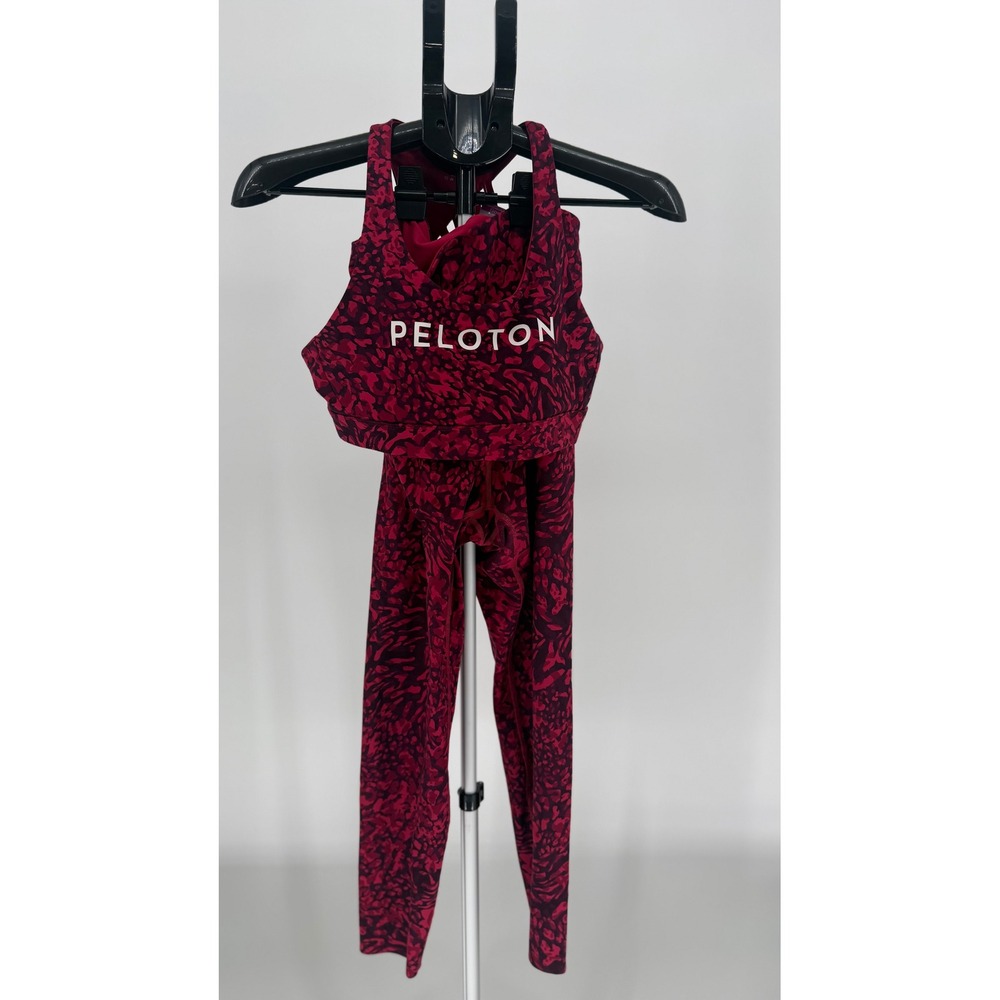 Peloton Athletic Set Burgundy Leopard Print Sports‎ Bra Leggings Women's M